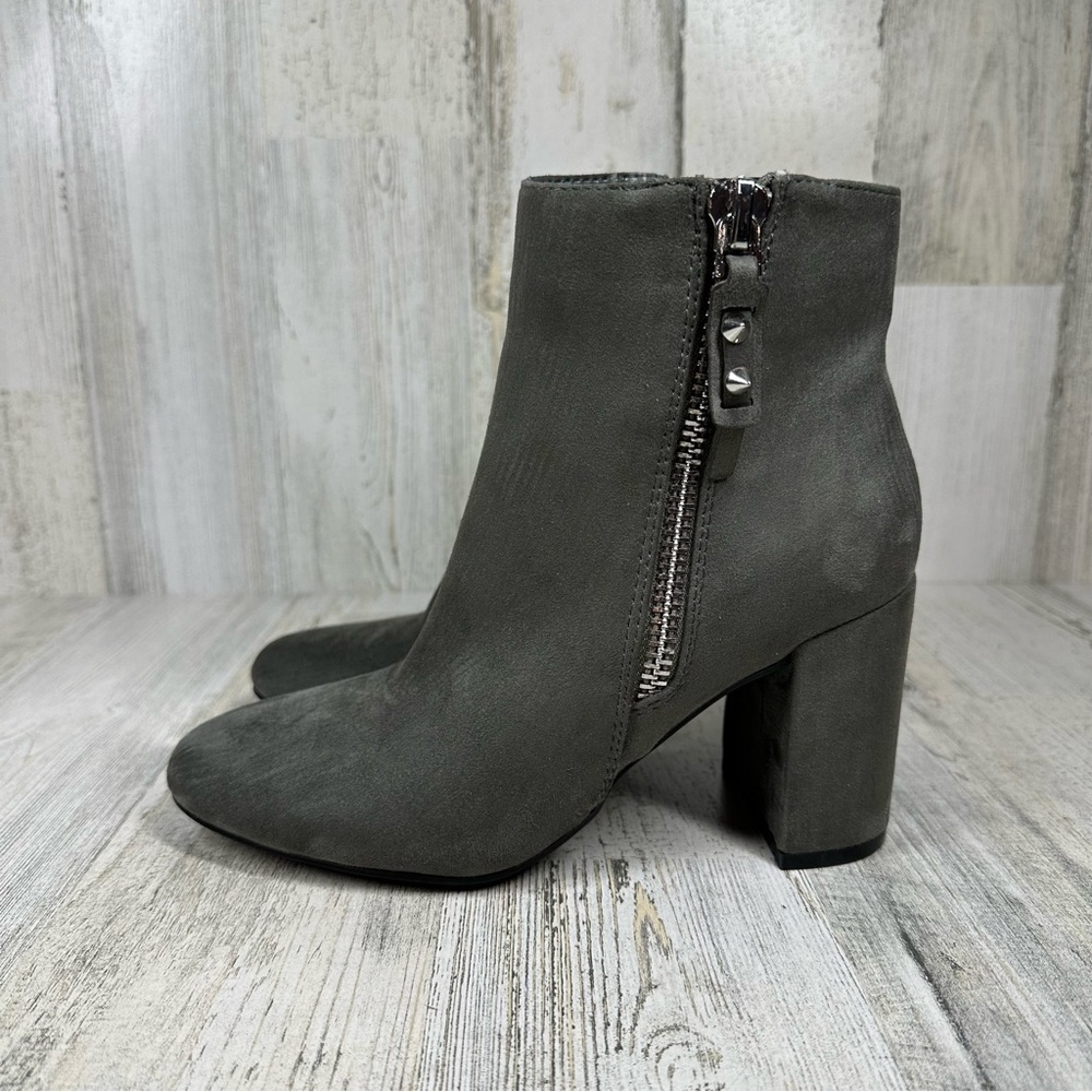 NEW Nine‎ West Trike Gray Suede Leather Block Heel Ankle Boots #1264